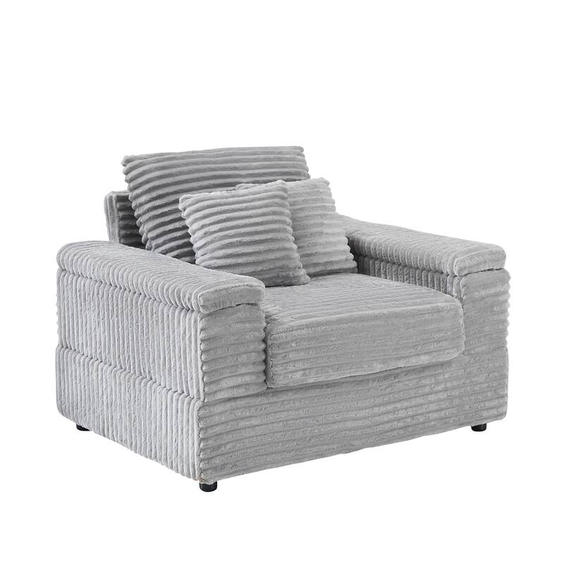 Corduroy Single Sofa Set with 2 Throw Pillows (500lb Capacity)