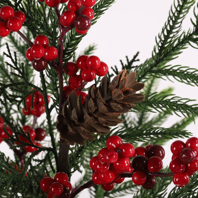 Glitzhome Christmas Greenery PE Dripping Pine Porch Tree with Pinecones and Red Berries