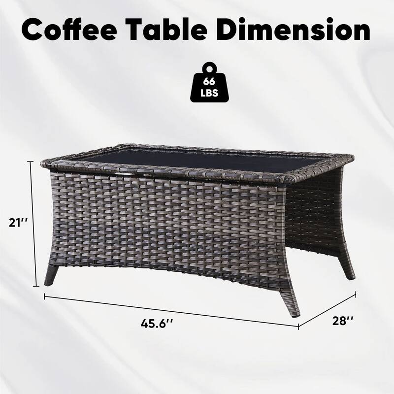 Outdoor Coffee Table with Tempered Glass Top