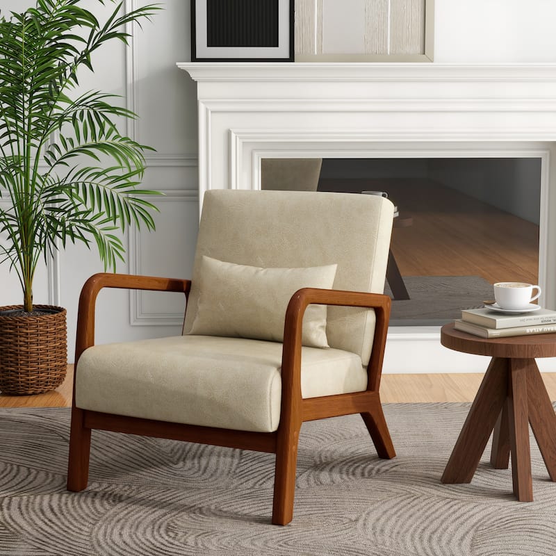 Mid Century Modern Upholstered Accent Chair with Pillow
