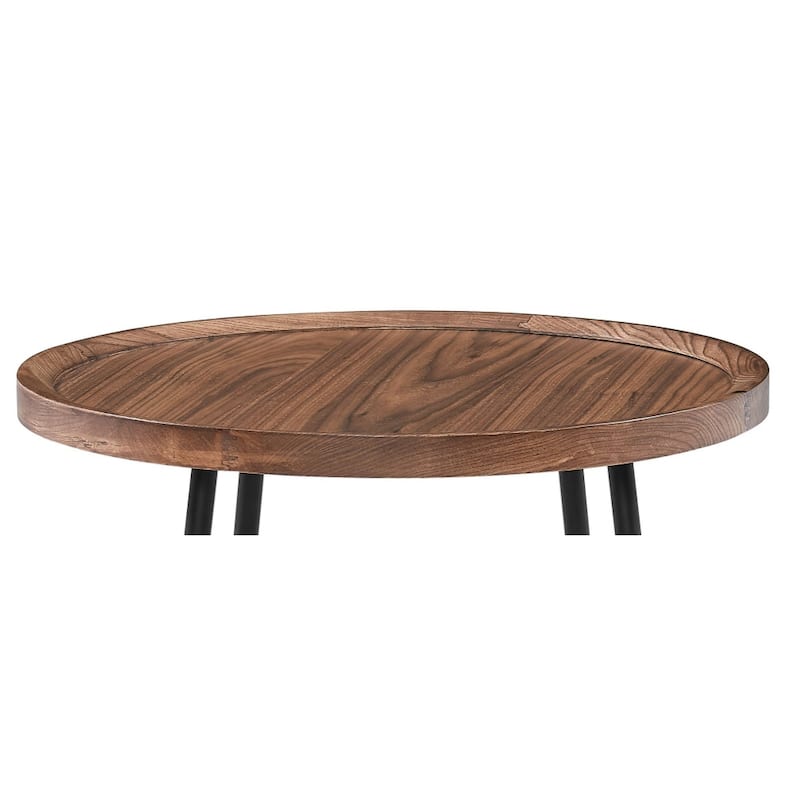 22” Round Walnut Side Table Contemporary Wood Top with Black Steel Cross Base for Living Room - 21.66"L x 21.66"W x 22.05"H