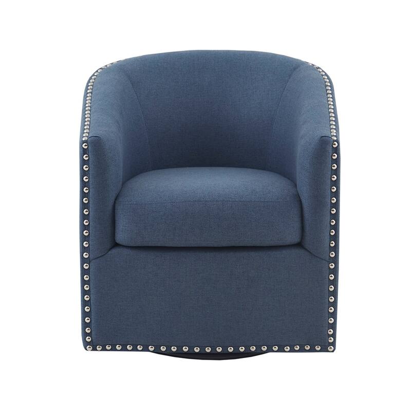 Roomfitters Modern Swivel Accent Chair with Nailhead Trim, Barrel Lounge Chair, Living Room Seating