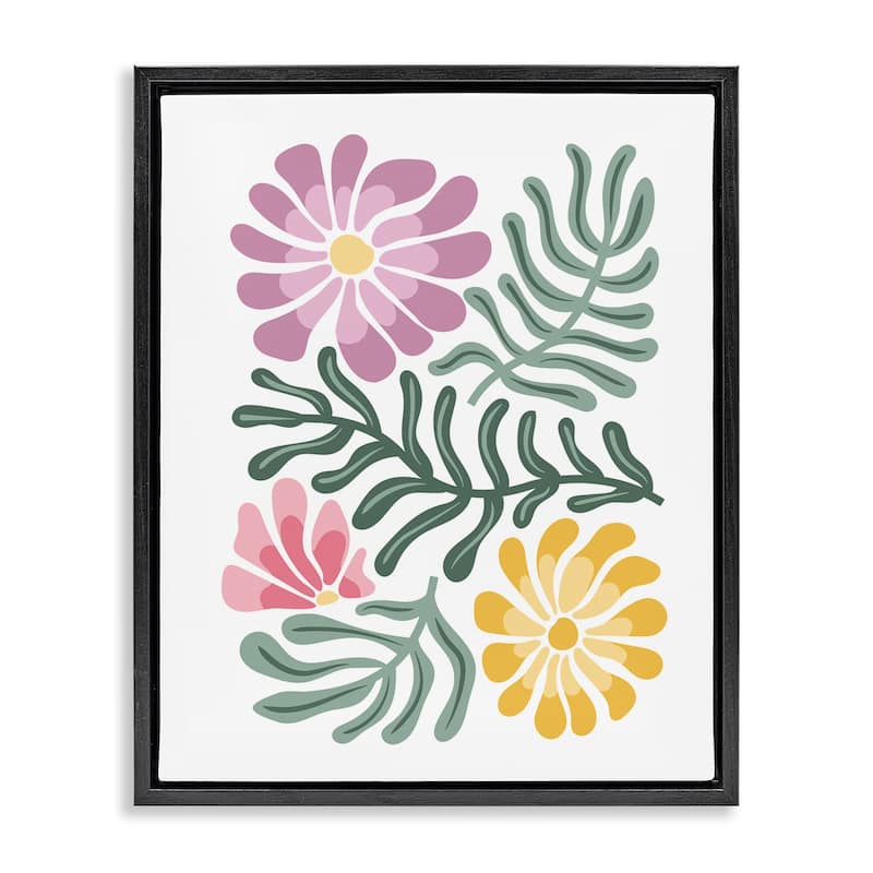 Stupell Pastel Midcentury Mod Blooms Framed Floater Canvas Wall Art Design By Kim Allen - 17 x 21 - Black