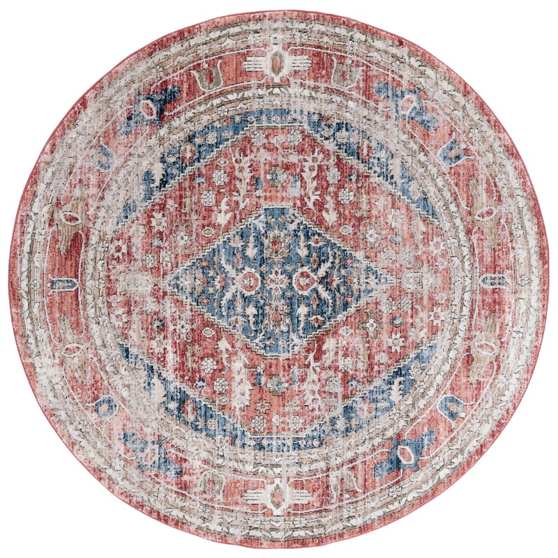 SAFAVIEH Rosewood Fawzia Traditional Oriental Rug - 6'7" Round - Blue/Red