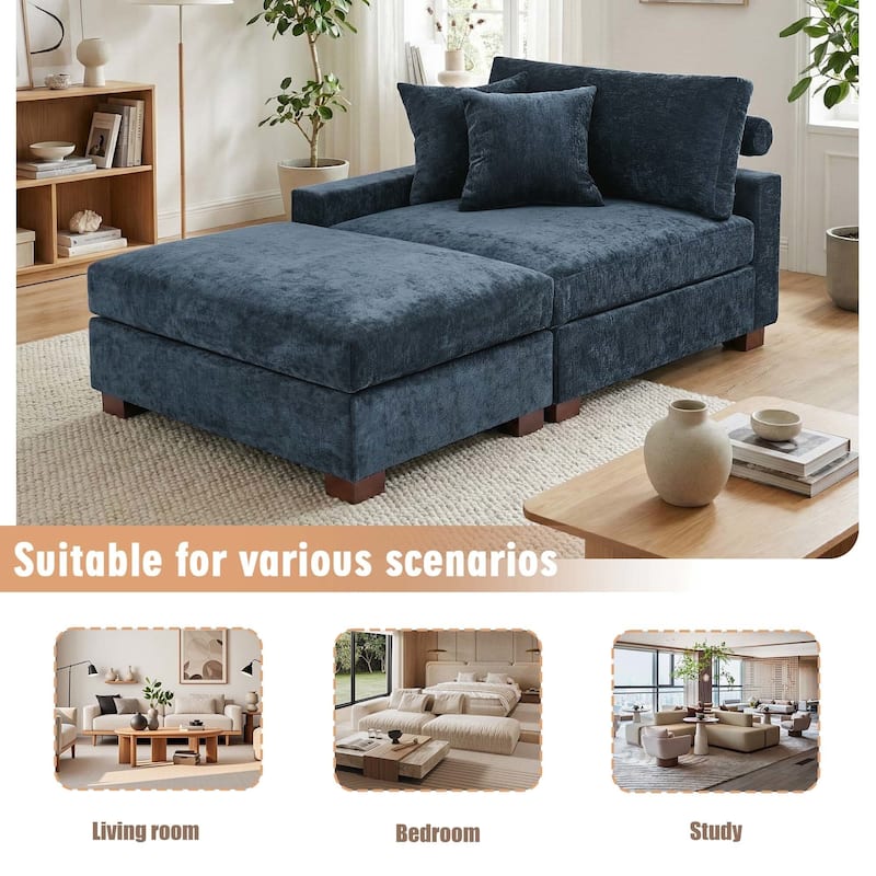 Oversized Chenille Modular Armchair And Ottoman Set Living Room Set