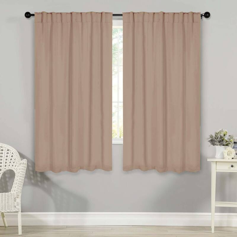 Superior Solid Machine Washable Room Darkening Curtains with Back Tabs, Set of 2