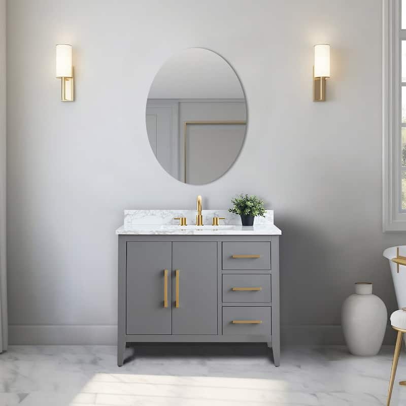 Vanity Art 42" Single Sink Bathroom Vanity Cabinet with Engineered Marble Countertop