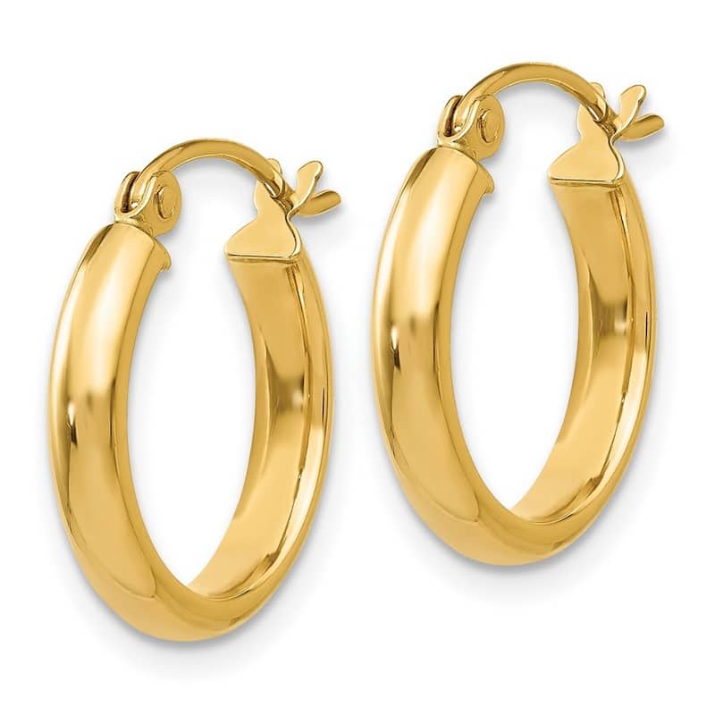 Curata 14k Yellow Gold Polished Round Tube 2.7x12mm Hoop Earrings