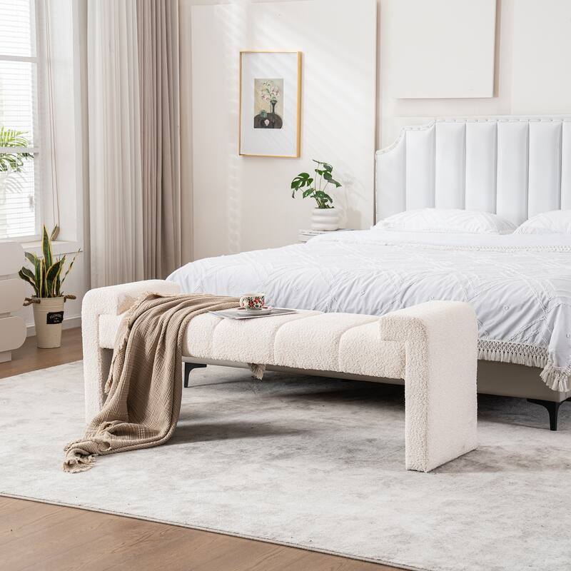 54" Boucle Bedroom Bench with Channel Tufted Modern Entryway Bench Window Bench End of Bed Bench