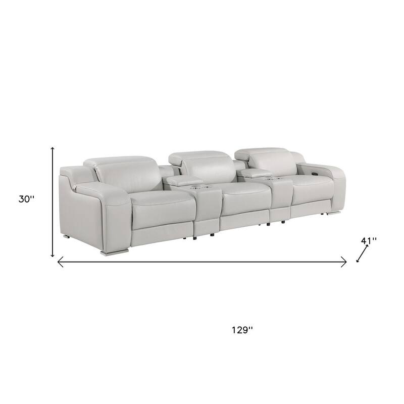 HomeRoots 129" Black Italian Leather Reclining USB Sofa