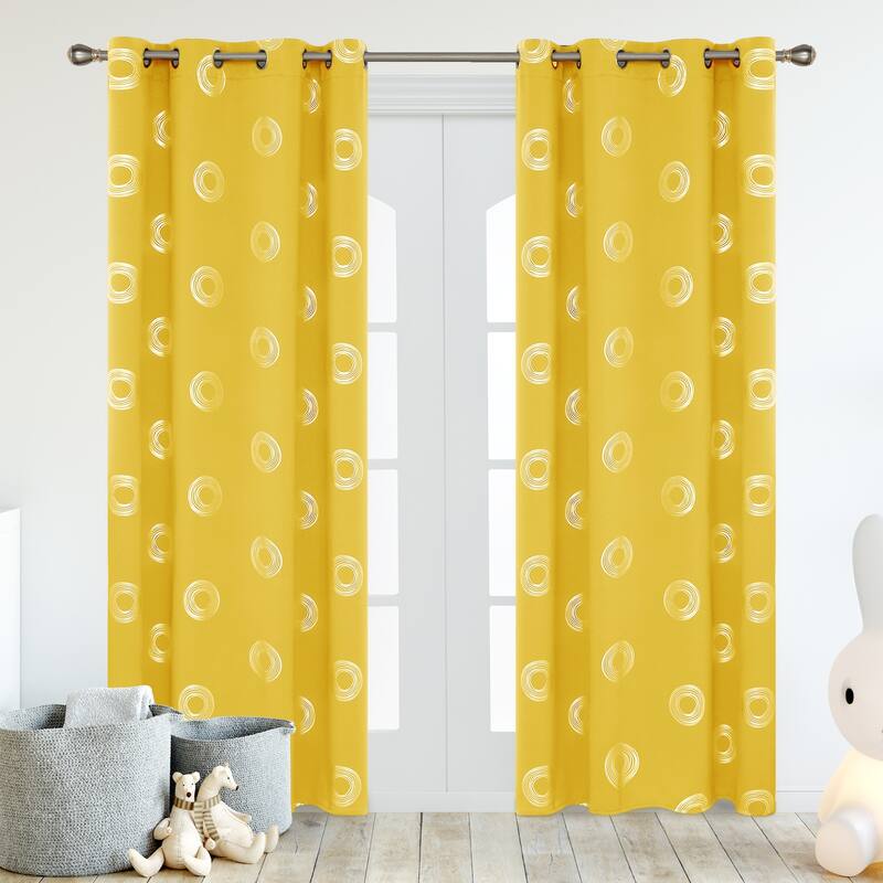 Concentric Circles Pattern Room Darkening Curtain 2 Panels - 42Wx84L-4PC - Mellow Yelllow