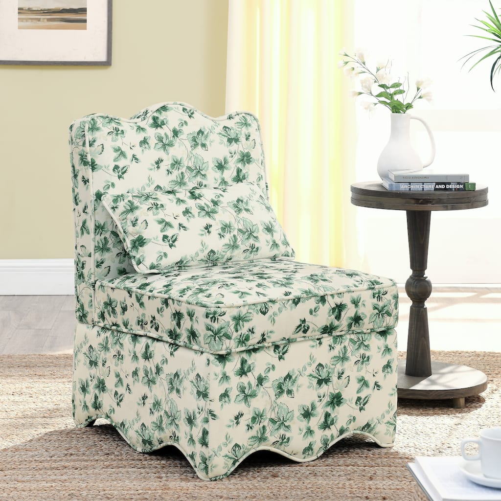 Modern Flannel Dining Chair Armless Dining Chair with Seat Cushion Back and Matching Pillows, for Living Room, Green