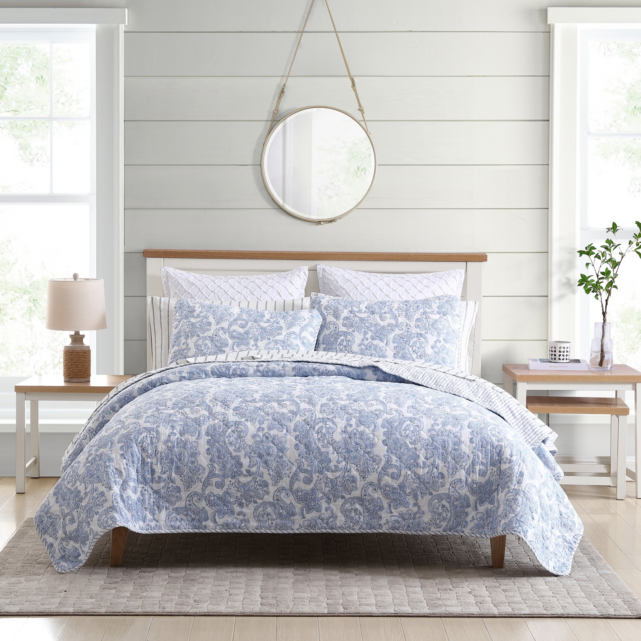 Stone Cottage Field Of Paisley Cotton Reversible Blue Quilt Set