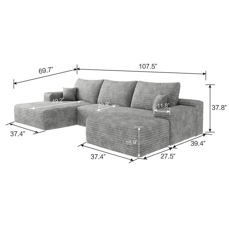 Sofa 107-in Casual Gray 3 -seater Left Reclining Sectional with 1 Ottoman - 8' x 10'