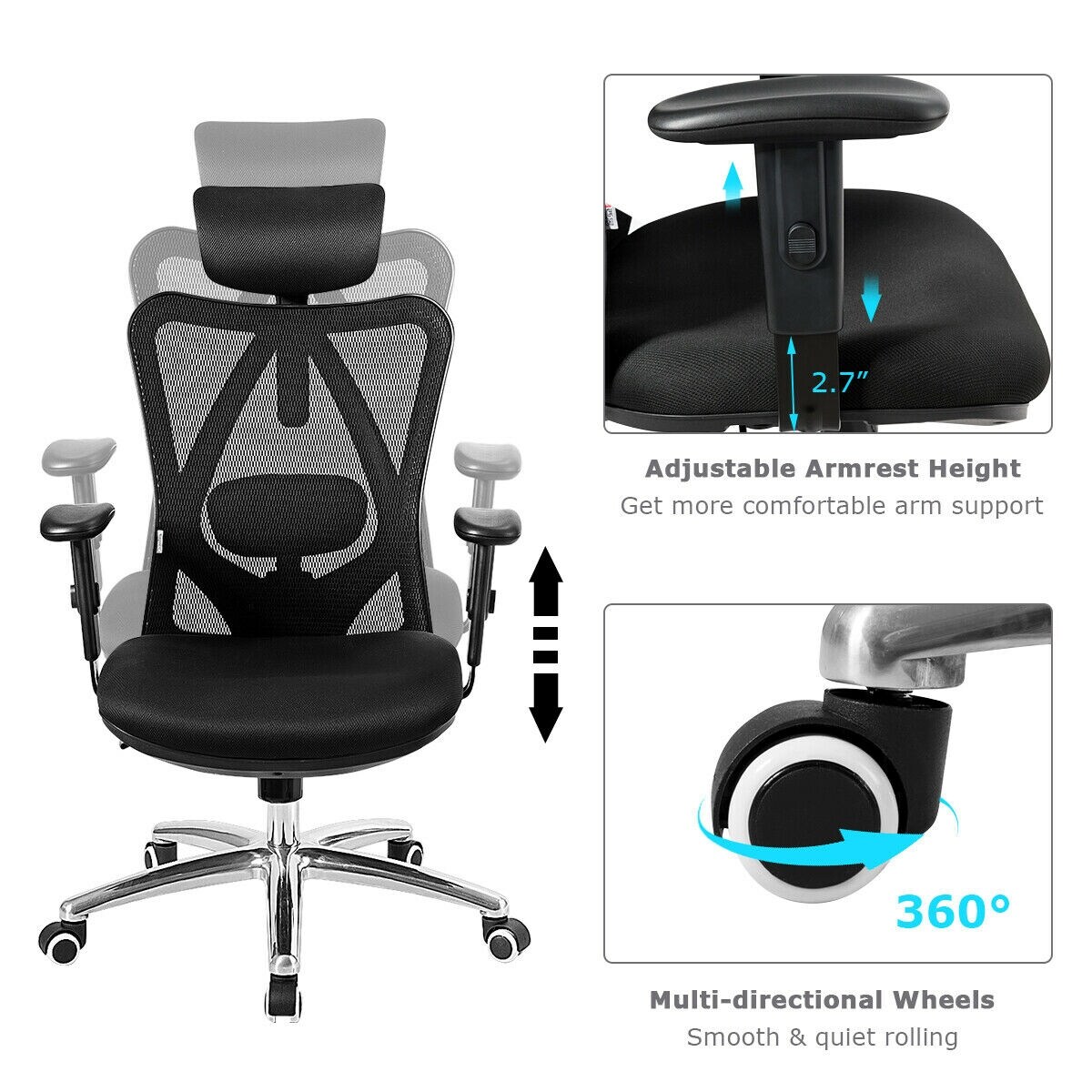 Gymax mesh office chair recliner high hotsell back adjustable with headrest & lumbar support