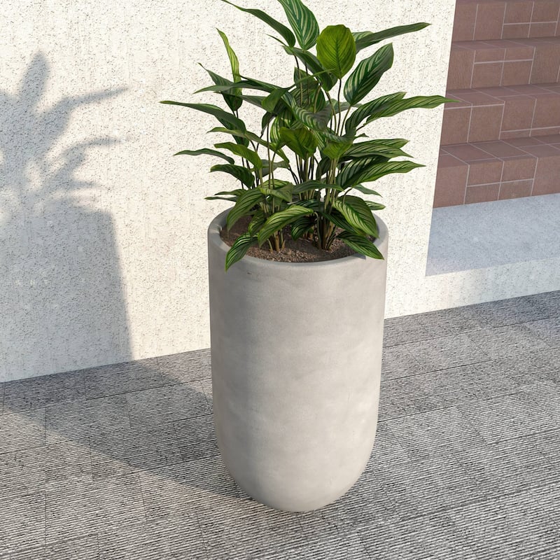 Topiary Modern Cylinder Fiberstone and MgO Clay Planter Pot w Drainage Holes for Indoor Outdoor Home Office Patio Porch Garden