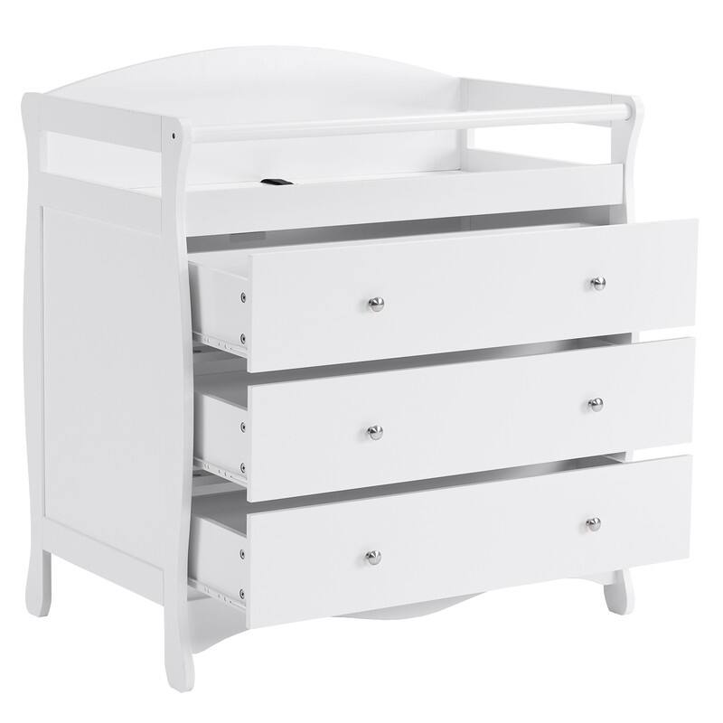 Solid Wood Changing Table with Three Drawers - N/A