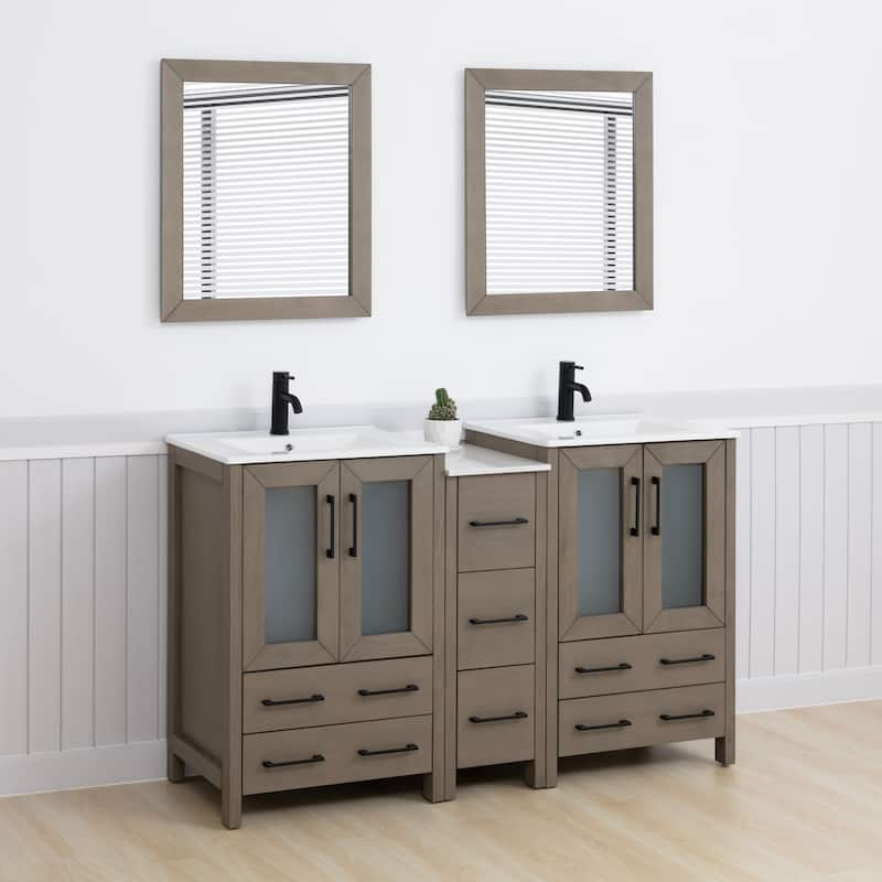 Vanity Art 60 in. Double Sink Bathroom Vanity with Top and Mirrors - 60 X 18.1 X 35.8