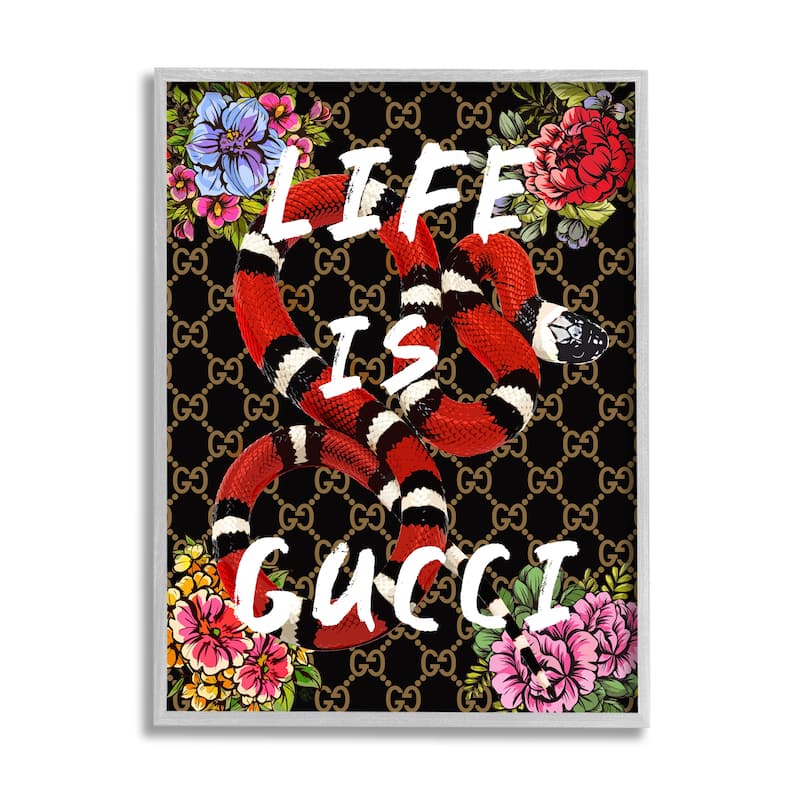 Stupell Glam Patterned Snake Framed Giclee Art Design by Madeline Blake - 11 x 14 - Grey