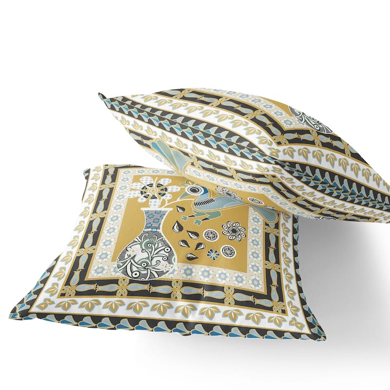 HomeRoots Set of Two 16" X 16" Beige and White Peacock Blown Seam Floral Indoor Outdoor Throw Pillow - 16.00' X '16.00' X '5.00