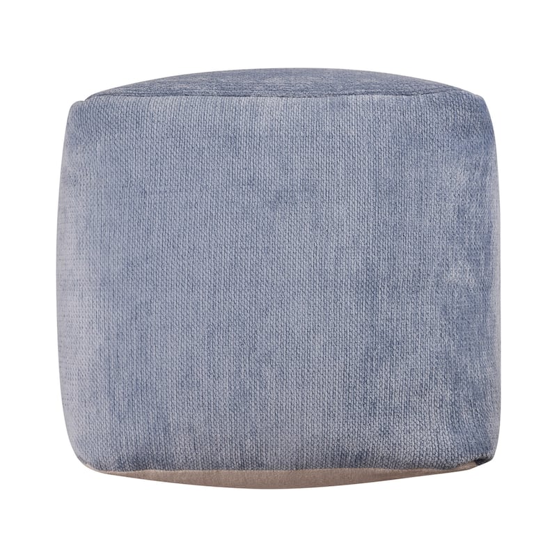 HomeRoots 18" Blue Chenille Cube Pouf Ottoman