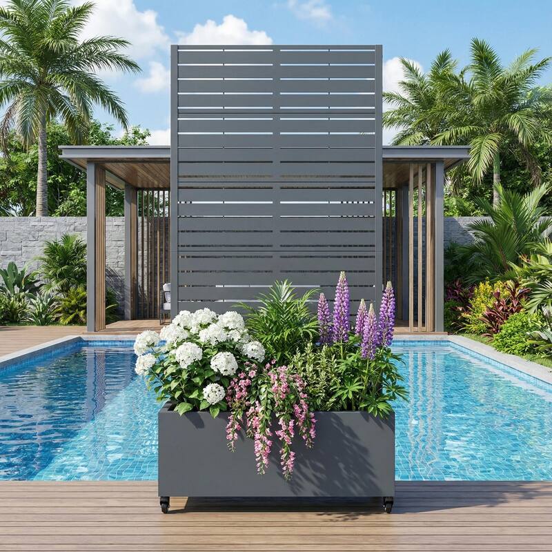 Raised Garden Bed Planter with Trellis Movable Planter Box with Lockable Wheels