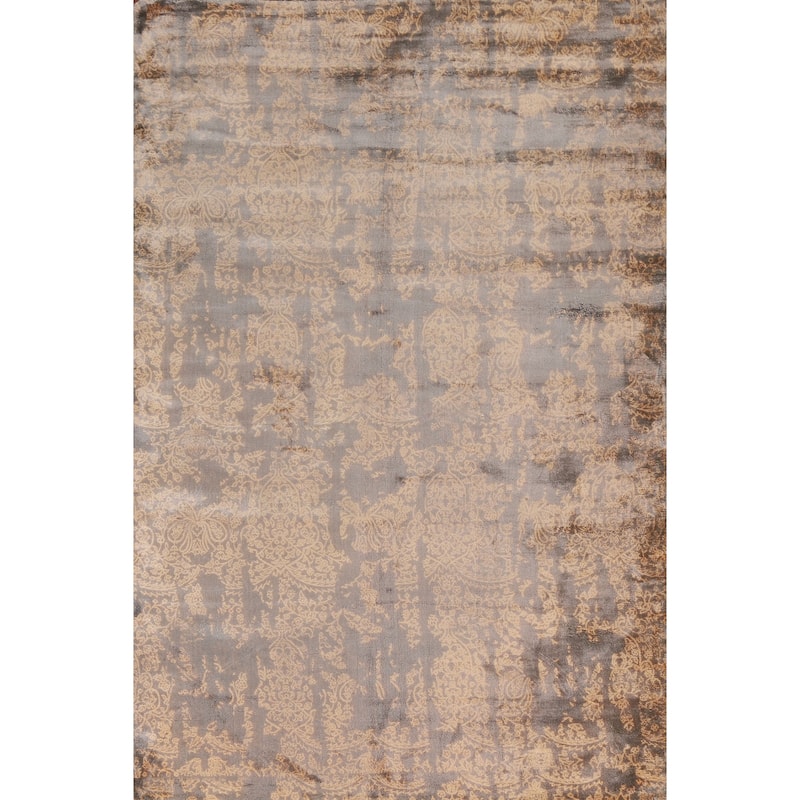 Abstract Oriental Area Rug Hand-Knotted Wool Carpet - 5'2"x 7'9"
