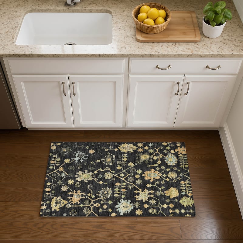 Premium Washable Super Soft Farmhouse Traditional Mayfield Rug - Black - 1'8" x 2'6"