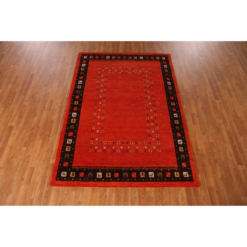 Orange Tribal Gabbeh Indian Area Rug Hand-Tufted Wool Carpet - 5'3" x 7'7"