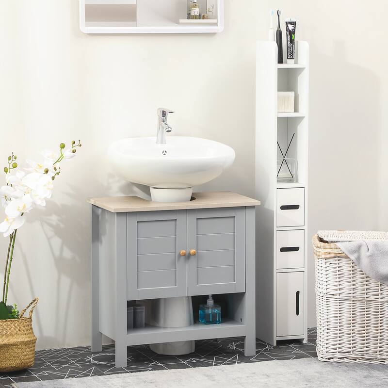 Compact Grey Bathroom Cabinet with U-Shaped Sink Cut-Out and Adjustable Storage Shelving - 23.5" W x 11.75" D x 23.5" H