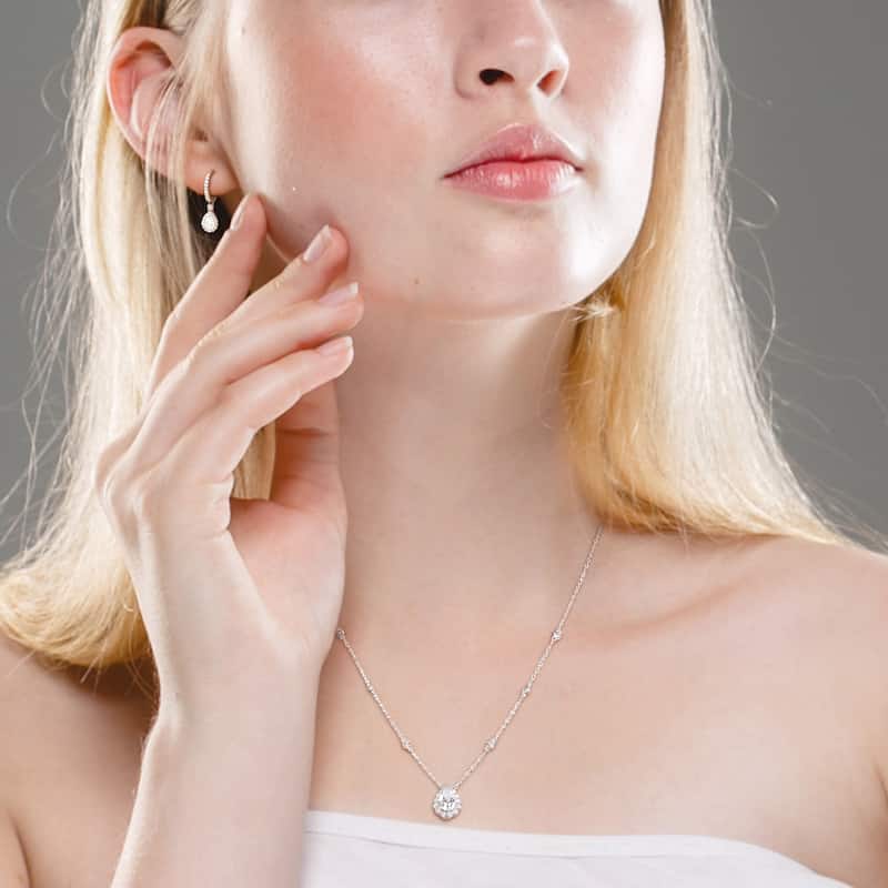 Miadora 2 7/8 Ct Dew Created Moissanite-White Leverback Earrings & Necklace With Chain Silver Length (Inches): 18
