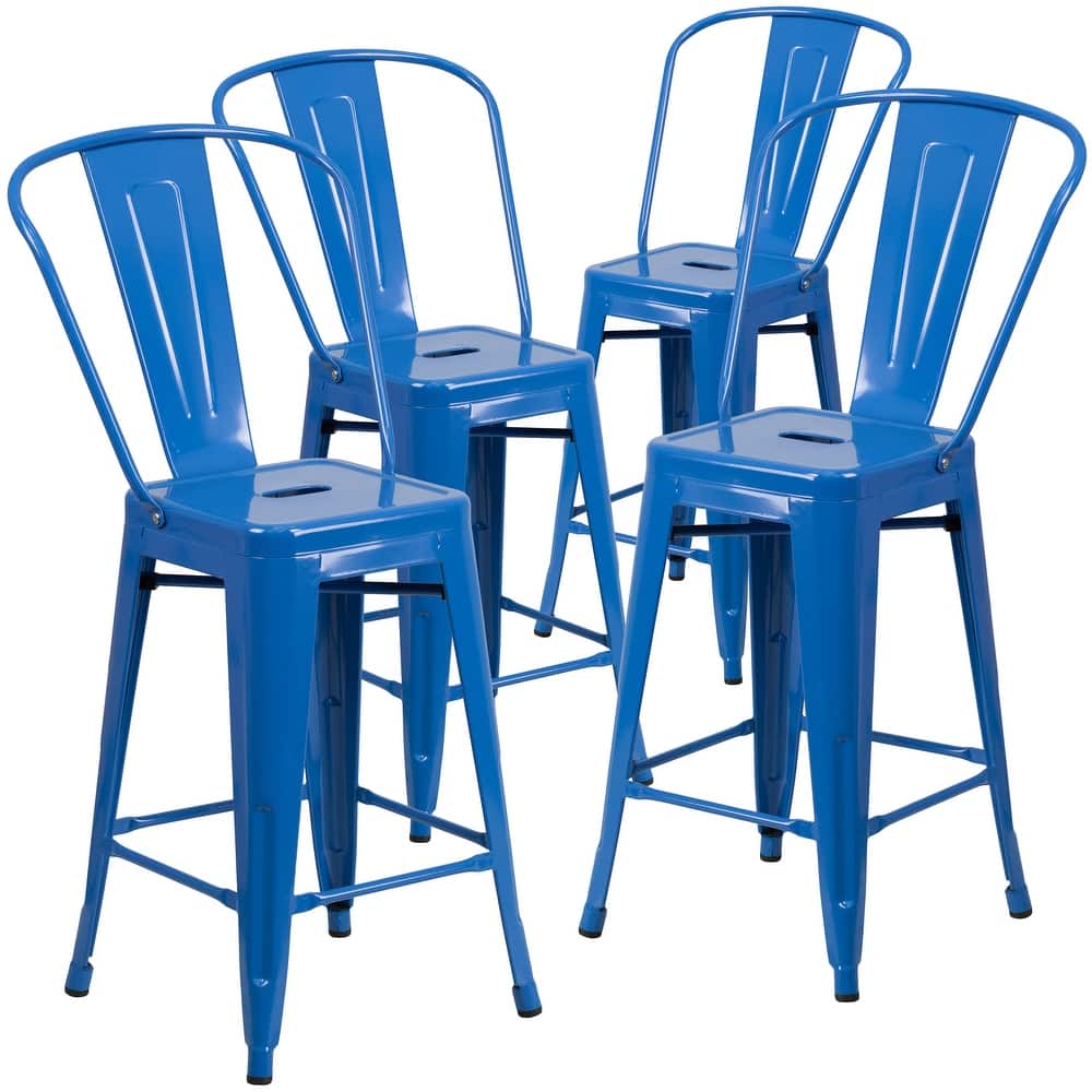 Indoor/Outdoor Modern Metal Counter Height Stools with Footrests (Set of 4)