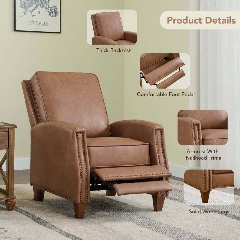 Spruce & Spring Alston Push Back Recliner Chair with Nailhead Trims for Living Room