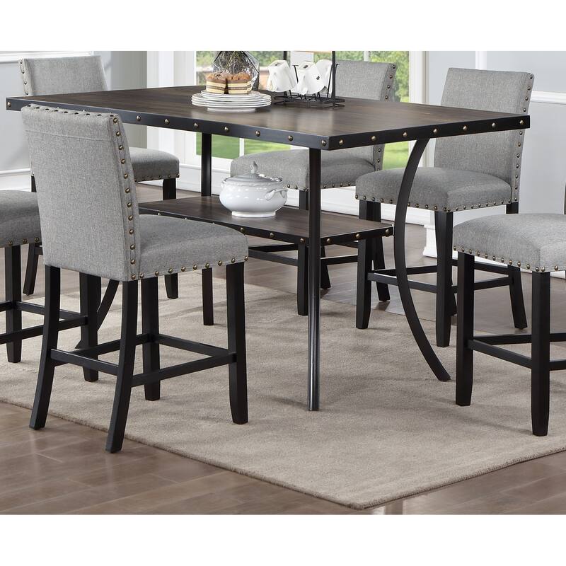 Dining Room Furniture Natural Wooden Rectangular Dining Table 1pc Counter Height Dining Table Only Nailheads and Storage