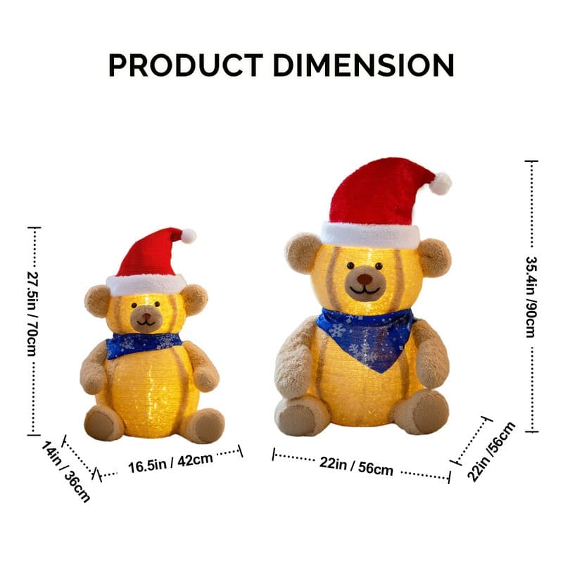 Set of 2 Lighted Plush Bear Christmas Decorations - 36 INCH