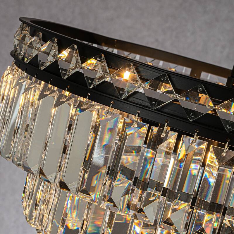 CraftHome 18'' Modern Classic Crystal Flush Mount With Matte Black Finish 4-Light Tiered Ceiling Light For Dining Room Bedroom
