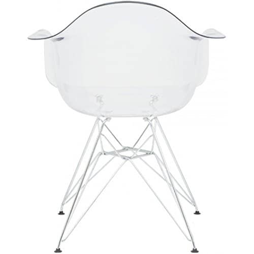 Set of 2 Clear Modern Designer Acrylic Plastic Chair With Arms Armchairs Dining Silver Solid Chrome Office
