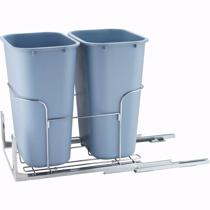 Pull-Out Trash Can, 35Lx2 Double Bins, Under-Mount Kitchen Waste Container with Slide & Door Kit, 110 lbs Capacity - Grey