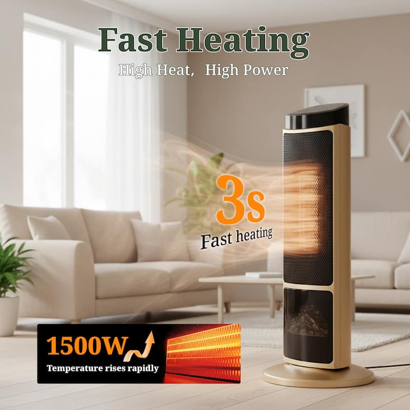 Space Heater, Electric Heaters with Thermostat and Remote, 12H Timer, 1500W PTC Ceramic Fast Safety Heat for Office Bedroom Home