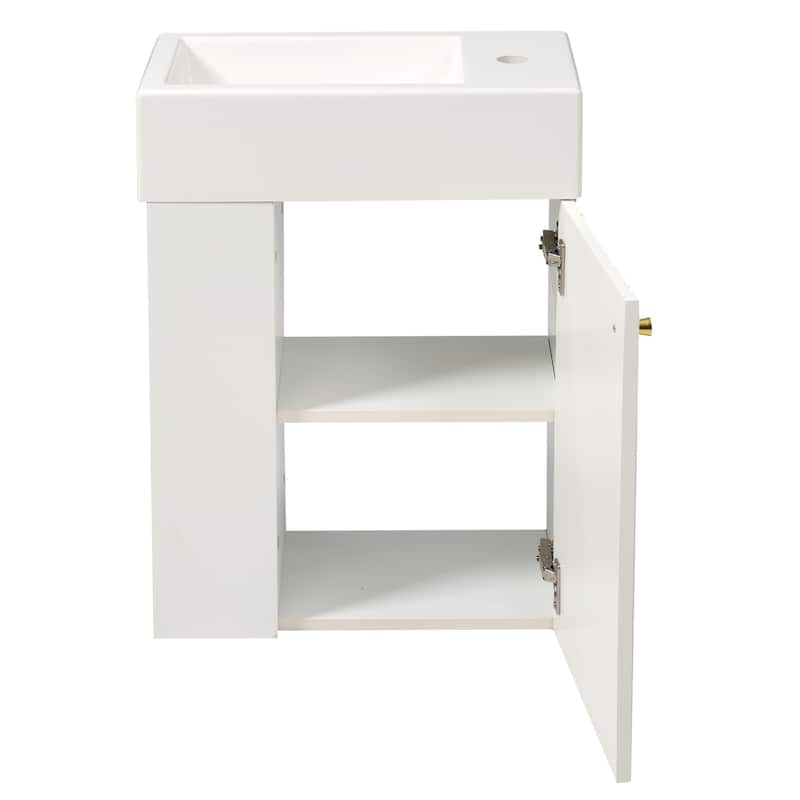 Roomfitters 18.5" Floating Bathroom Vanity with Resin Basin, Modern Wall-Mount Cabinet with Left Side Storage, White
