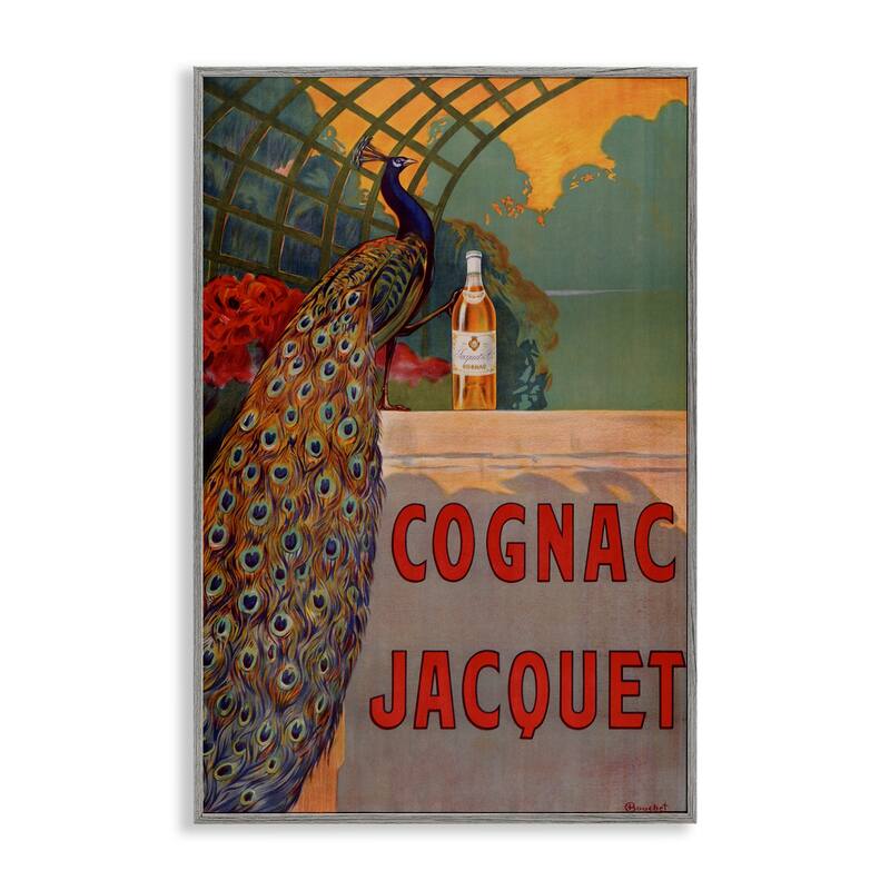 Stupell Vintage Cognac & Peacock Framed Giclee Art Design By Marcus Jules - 20 x 30 - Grey
