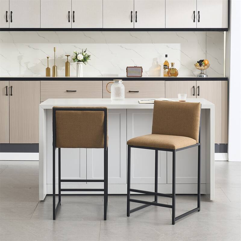 Counter Height Bar Stools Set of 2,Upholstered Linen Bar Chairs