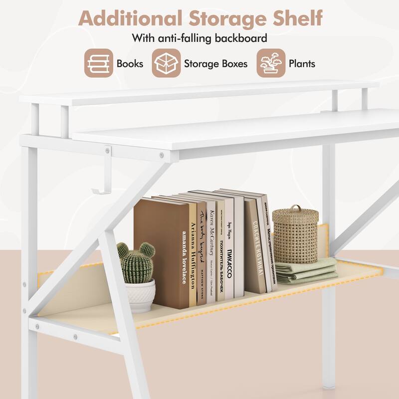 39 Inch Computer Desk with Monitor Shelf and Storage Small Home Office Gaming Table