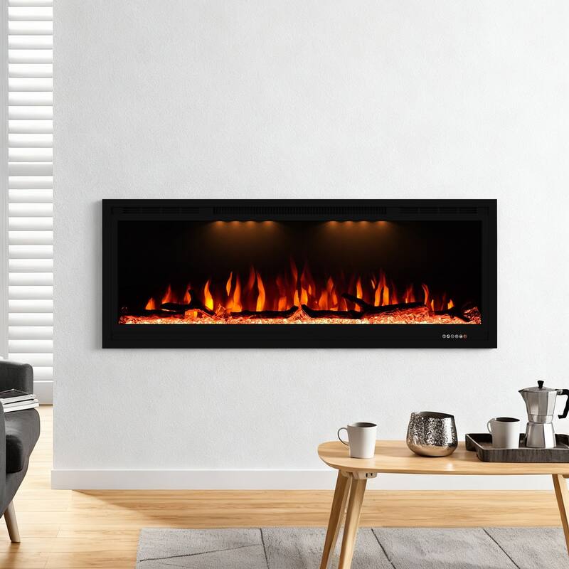 44" 1500W Modern Inserted Wall Mounted Smart Electric Fireplace Heater with APP Control and Remote - 44" L x 6.3" W x 17.72" H