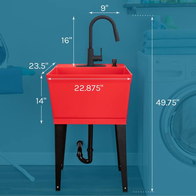 TEHILA Utility Sink Laundry Tub with Black High Arc Faucet and Soap Dispenser