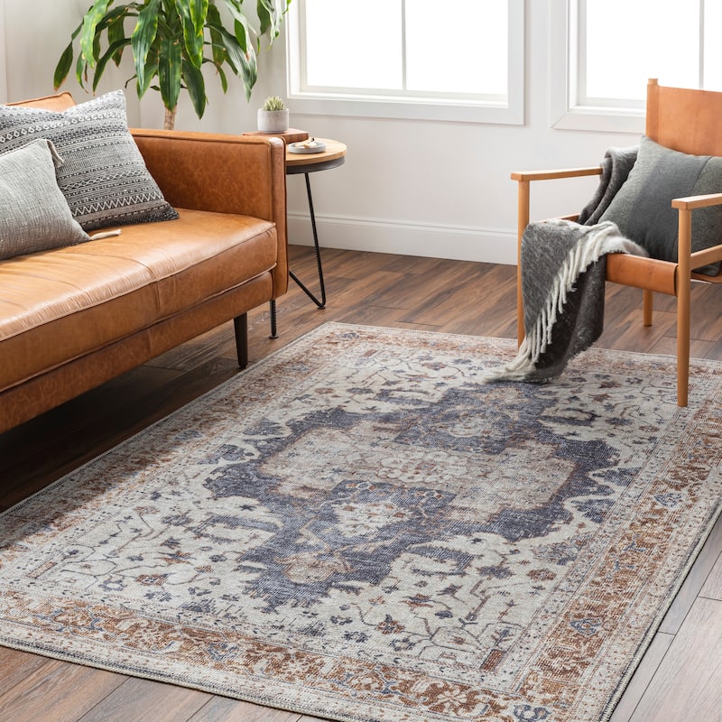 Livabliss Demaret Faded Classic Printed Washable Area Rug - 8' 10" x 12' - Blue/Burnt Umbre - Rectangle