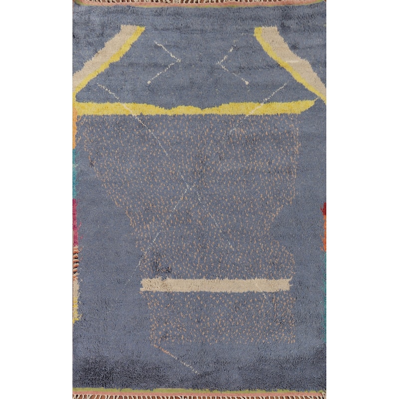 Blue Moroccan Oriental Area Rug Hand-Knotted Wool Carpet - 7'2" x 10'7"