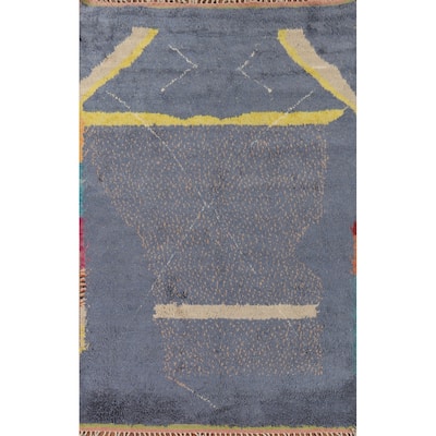 Blue Moroccan Oriental Area Rug Hand-Knotted Wool Carpet - 7'2" x 10'7"