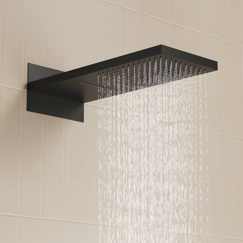 Dual-Function Wall Mounted Waterfall & Rainfall Shower Faucet Set With Rough-In Valve - 22"*10"