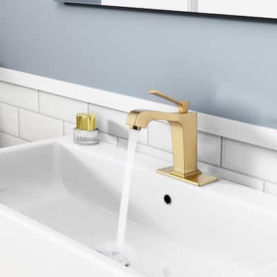 Single Handle Single Hole Bathroom Faucet With Deckplate Included In Brushed Gold